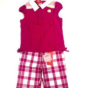 NWT Gymboree Girl Plaid Bermuda Short & Apple Polo Top Size 5